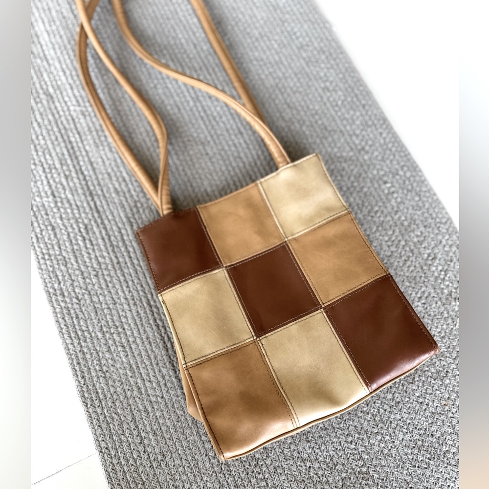 Vintage 90’s Y2K Tan Brown Patchwork Rectangular Shoulder Bag